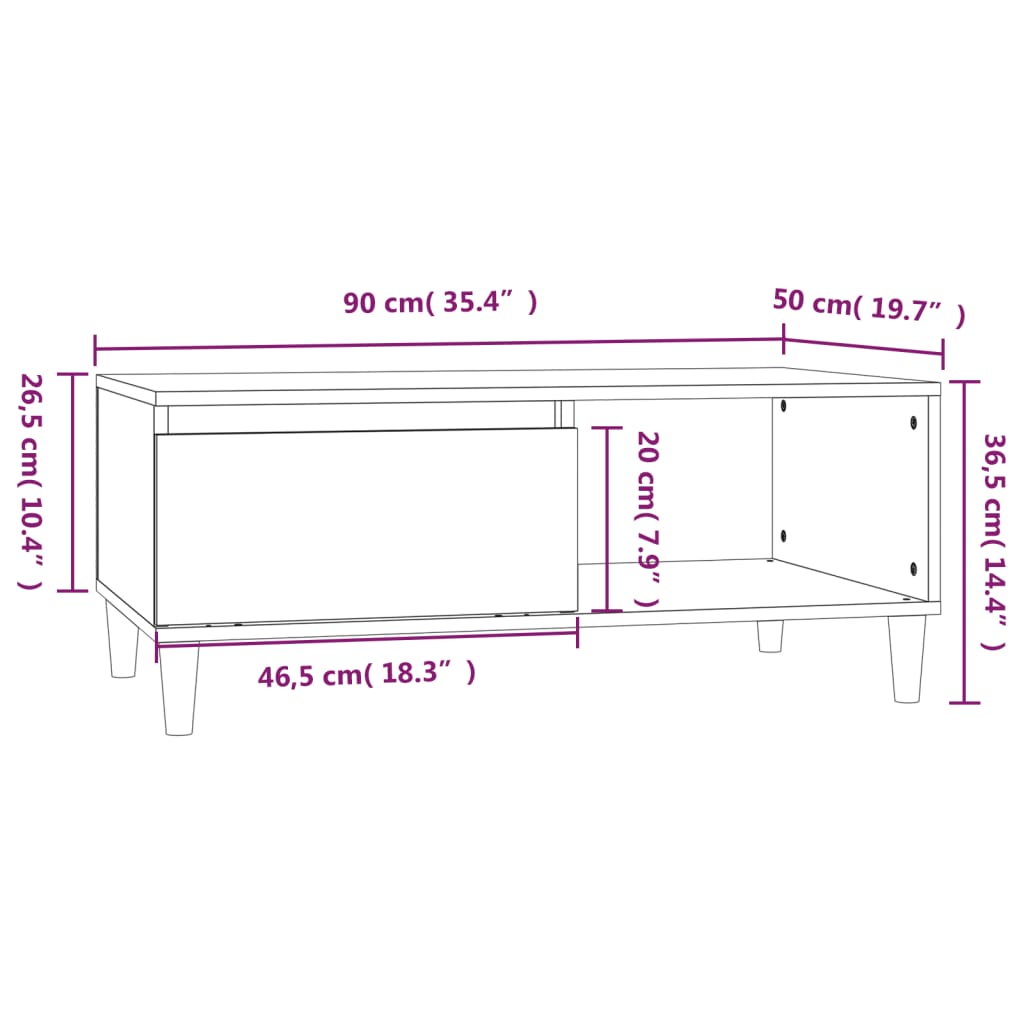 Salontafel 90X50X36,5 Cm Bewerkt Hout Kleurig