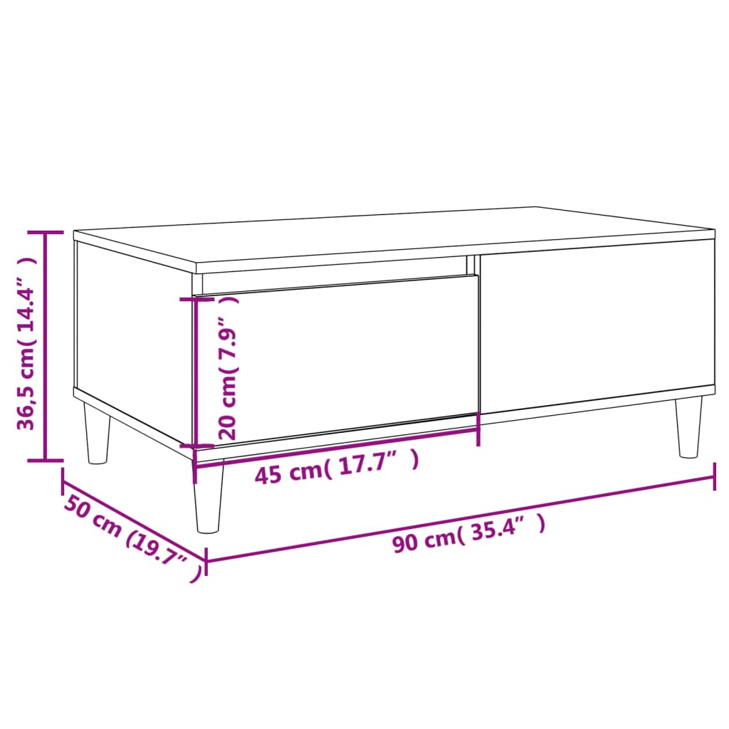 Salontafel 90X50X36,5 Cm Bewerkt Hout Kleurig