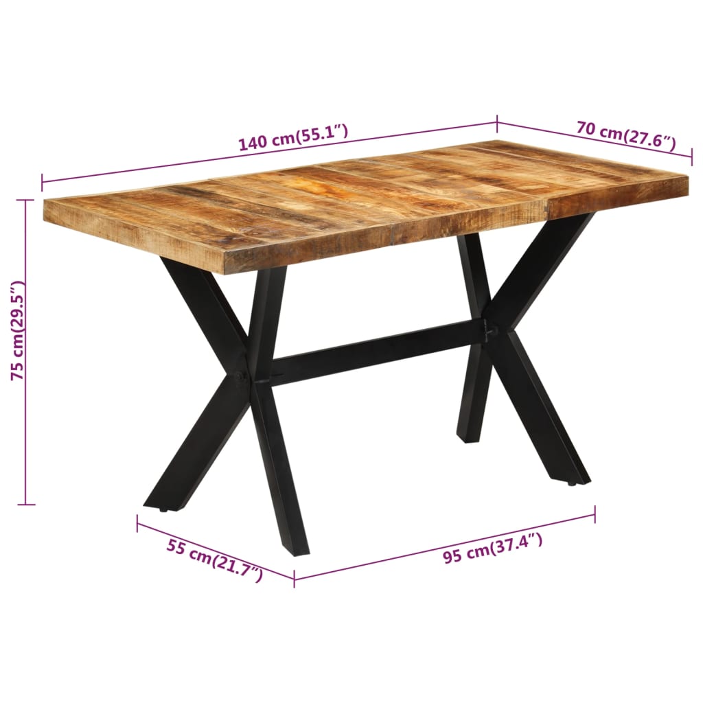 Eettafel 140X70X75 Cm Massief Ruw Mangohout