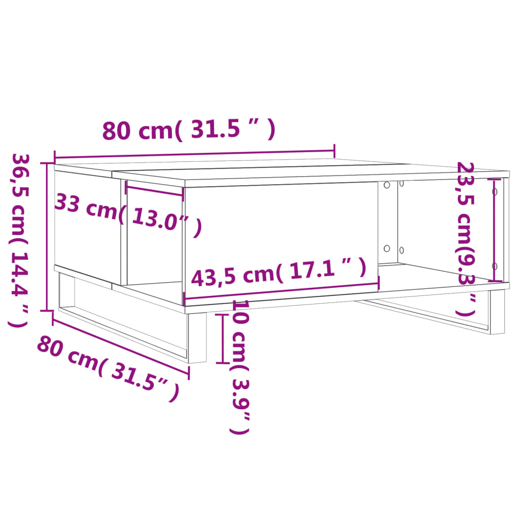 Salontafel 80X80X36,5 Cm Bewerkt Hout Kleurig