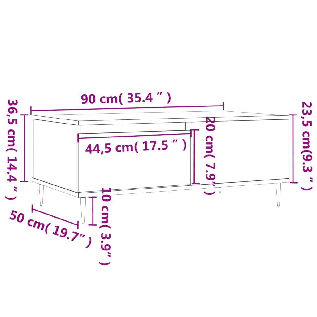 Salontafel 90X50X36,5 Cm Bewerkt Hout
