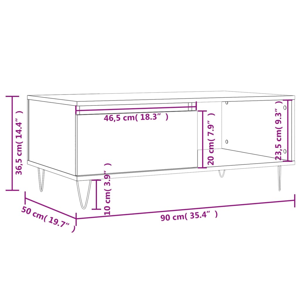 Salontafel 90X50X36,5 Cm Bewerkt Hout