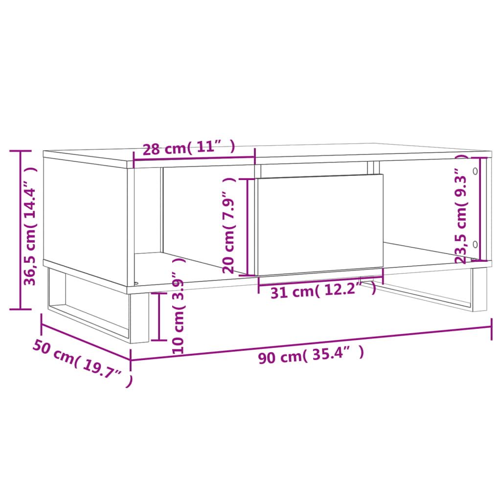 Salontafel 90X50X36,5 Cm Bewerkt Hout