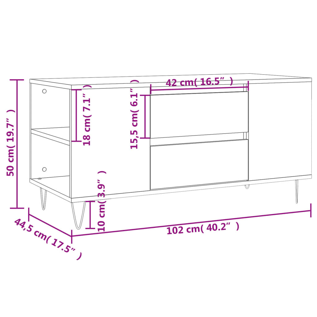 Salontafel 102X44,5X50 Cm Bewerkt Hout