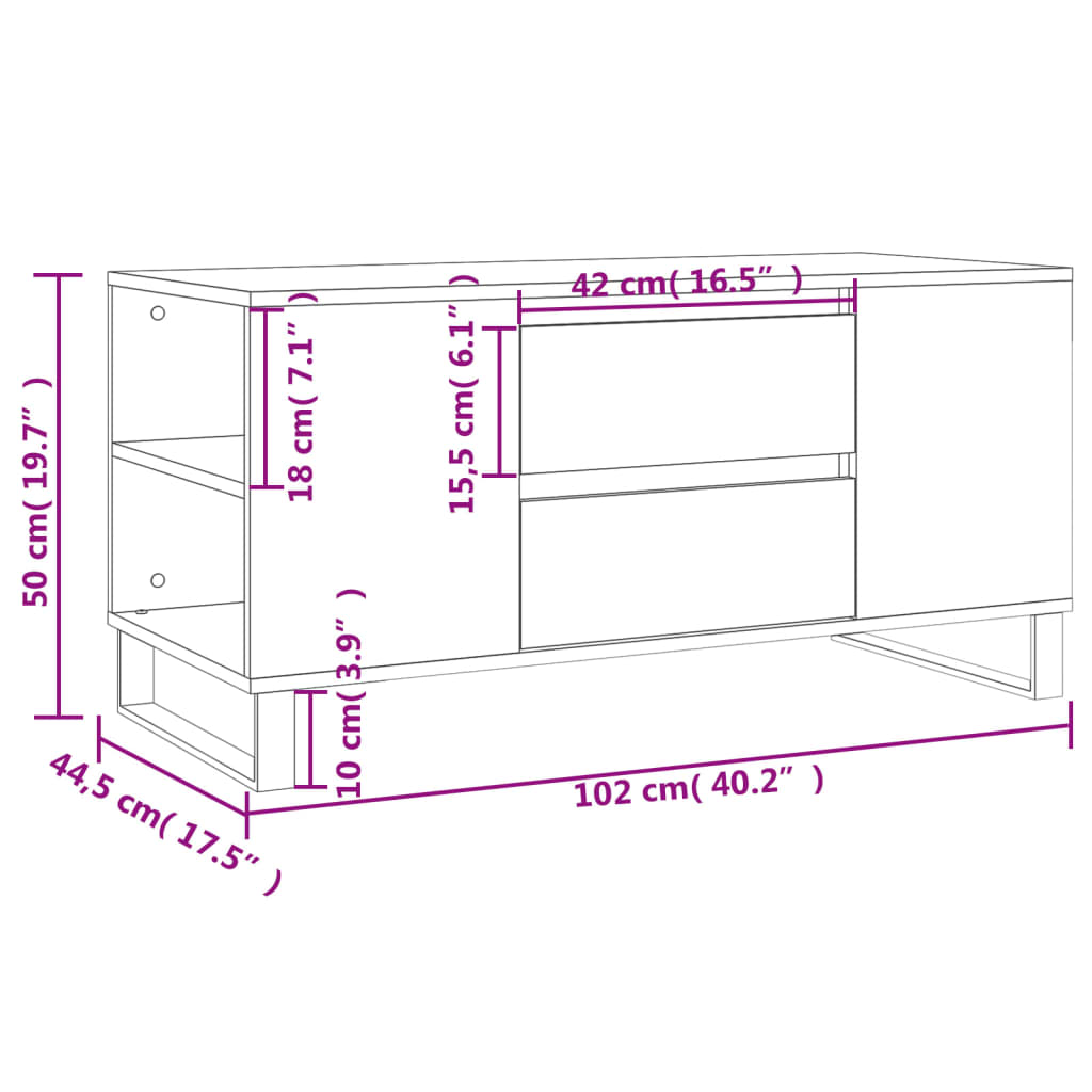 Salontafel 102X44,5X50 Cm Bewerkt Hout