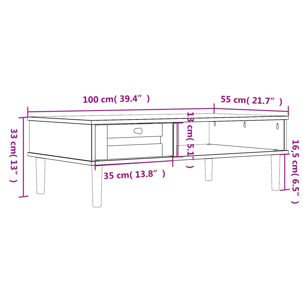 Salontafel Senja 100X55X33 Cm Rattan-Look Massief Hout