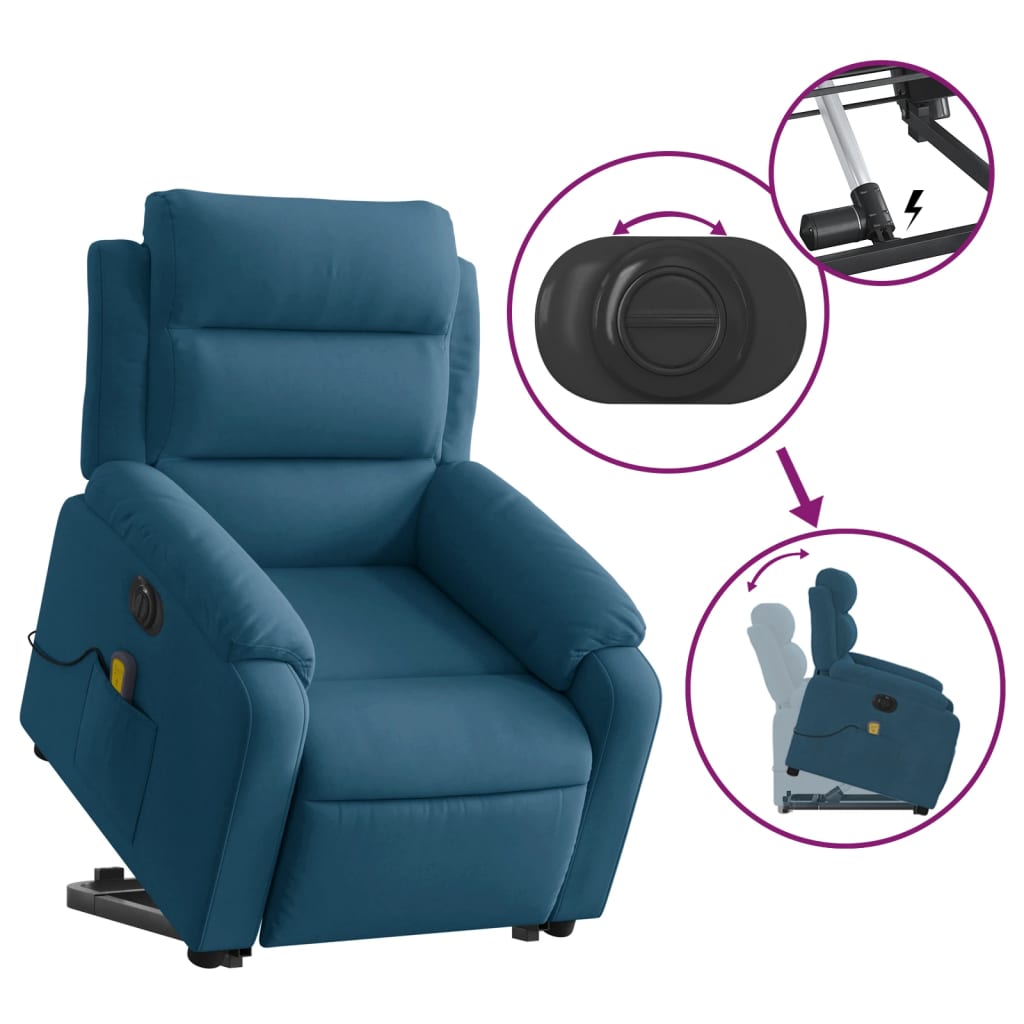 Sta-Op-Massagestoel Fluweel Blauw