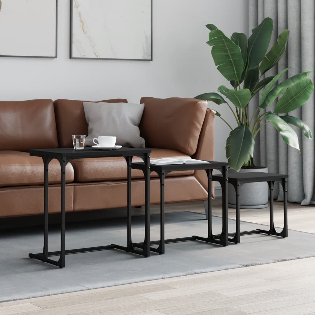 3-Delige Tafeltjesset Bewerkt Hout Kleurig