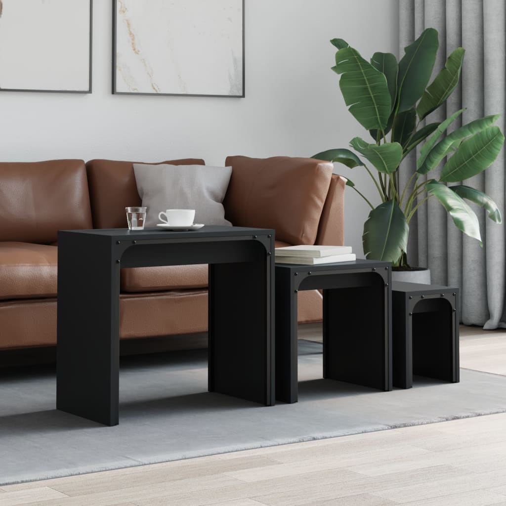 3-Delige Tafeltjesset Bewerkt Hout