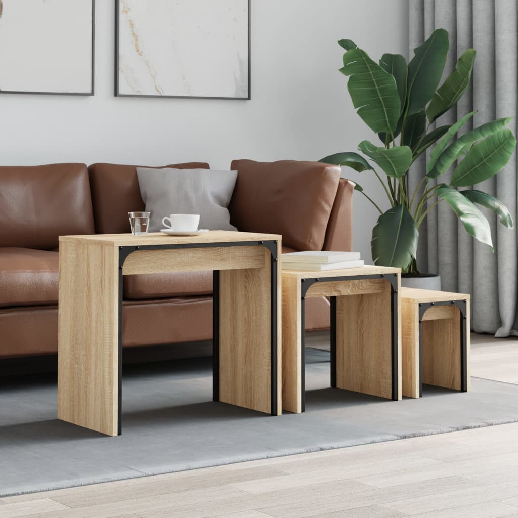 3-Delige Tafeltjesset Bewerkt Hout