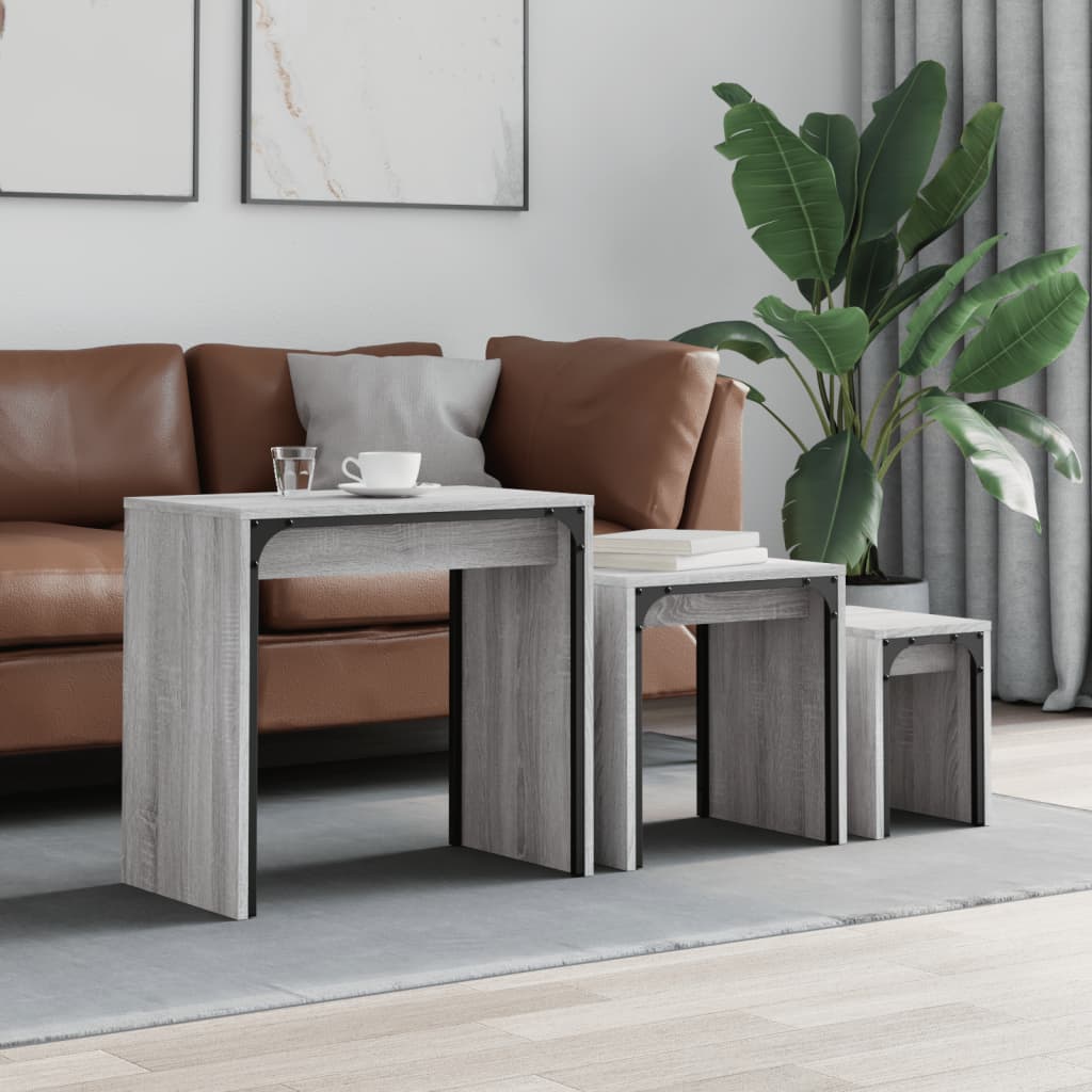 3-Delige Tafeltjesset Bewerkt Hout