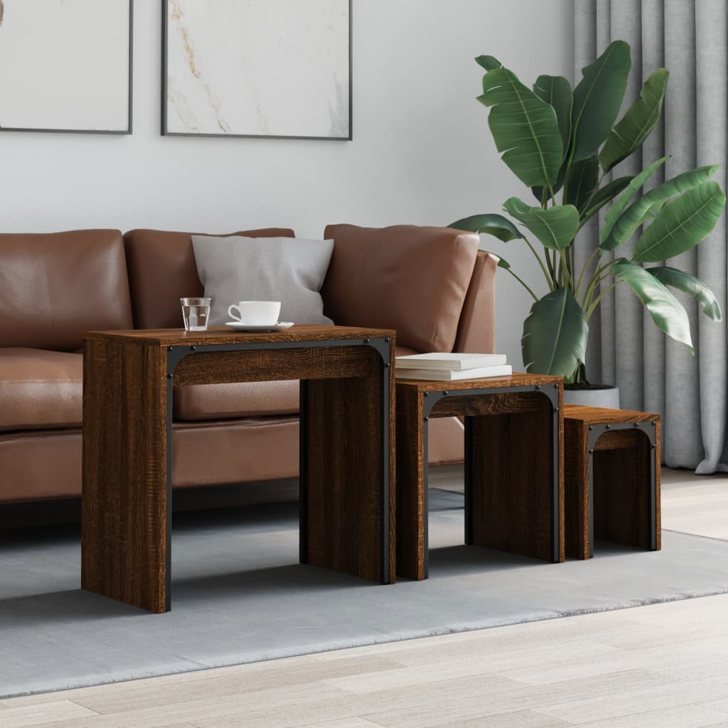 3-Delige Tafeltjesset Bewerkt Hout