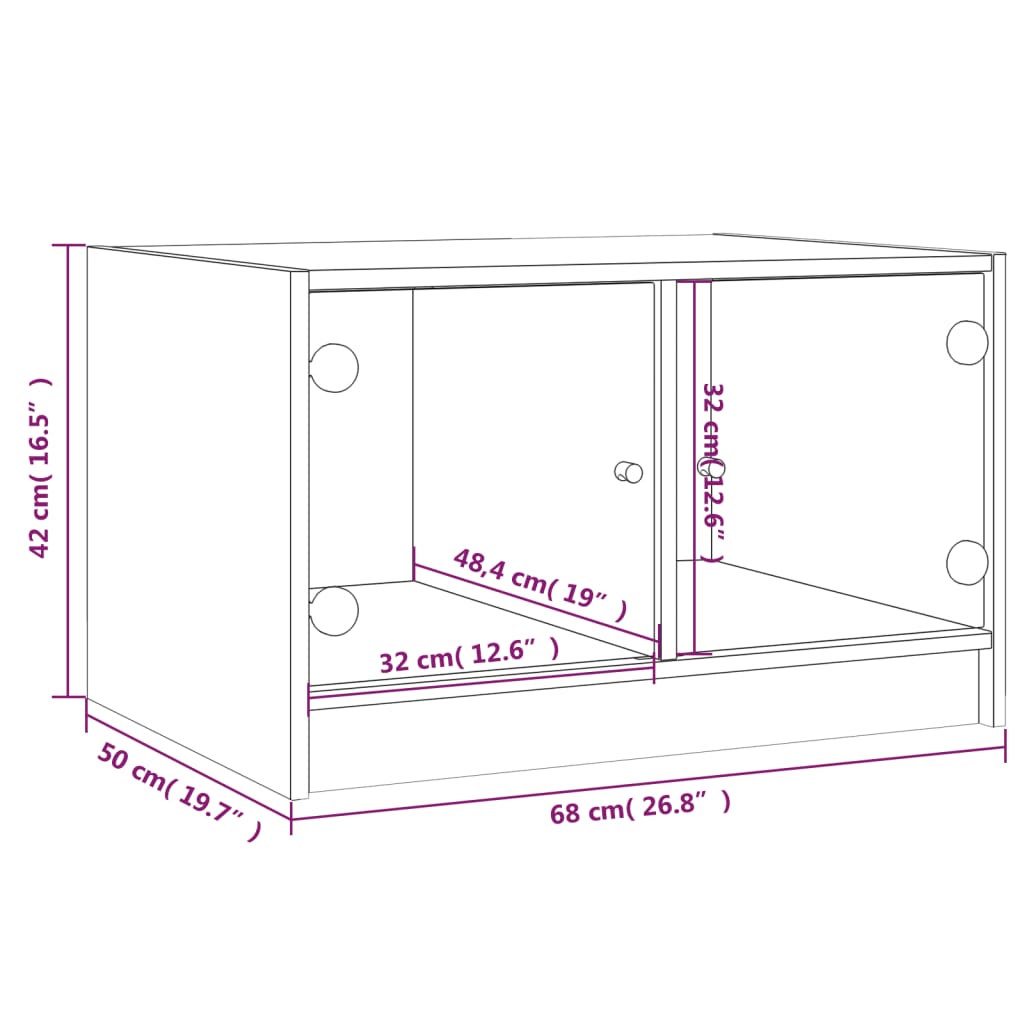 Salontafel Met Glazen Deuren 68X50X42 Cm