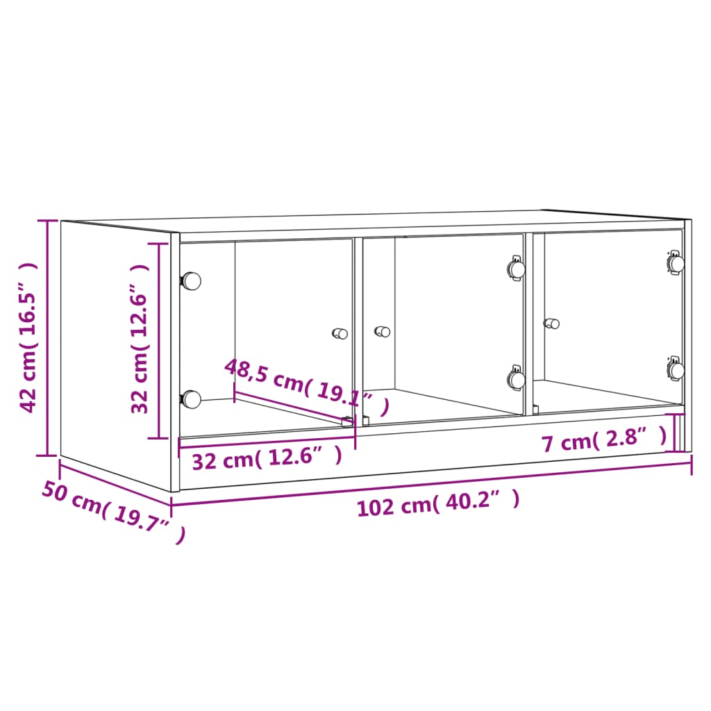 Salontafel Met Glazen Deuren 102X50X42 Cm