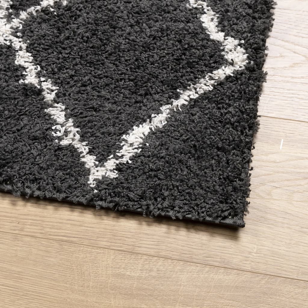 Vloerkleed Pamplona Shaggy Hoogpolig Zwart En Crème