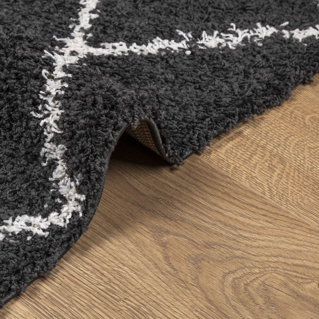 Vloerkleed Pamplona Shaggy Hoogpolig Zwart En Crème