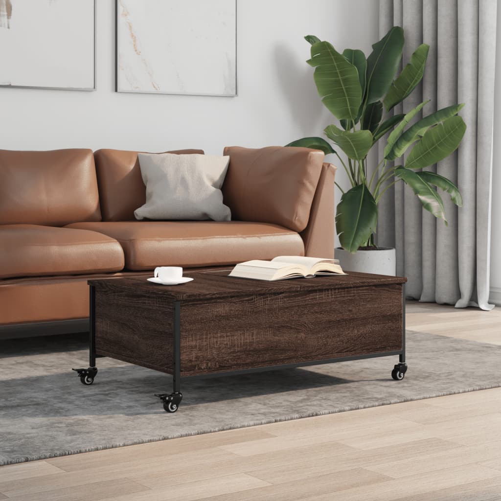 Salontafel Met Wielen 91X55X34 Cm Bewerkt Hout