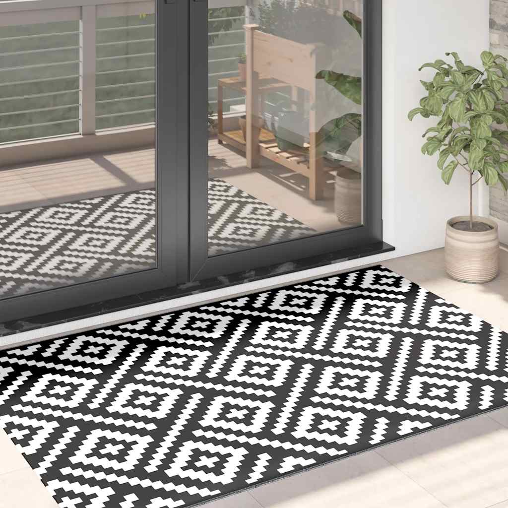 Buitenkleed Arakil Polypropeen Wit En Zwart Vierkant Ontwerp