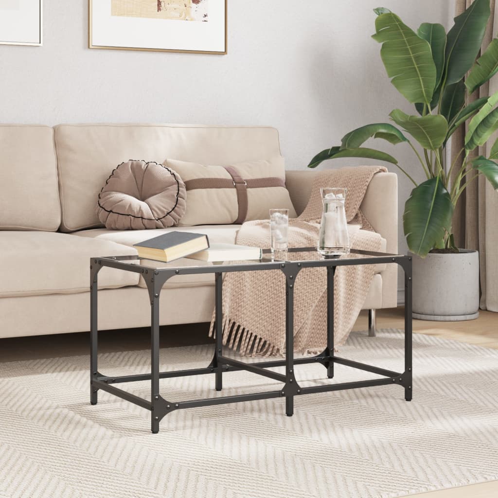 Salontafel Met Transparant Glazen Blad 98,5X50X40 Cm Staal