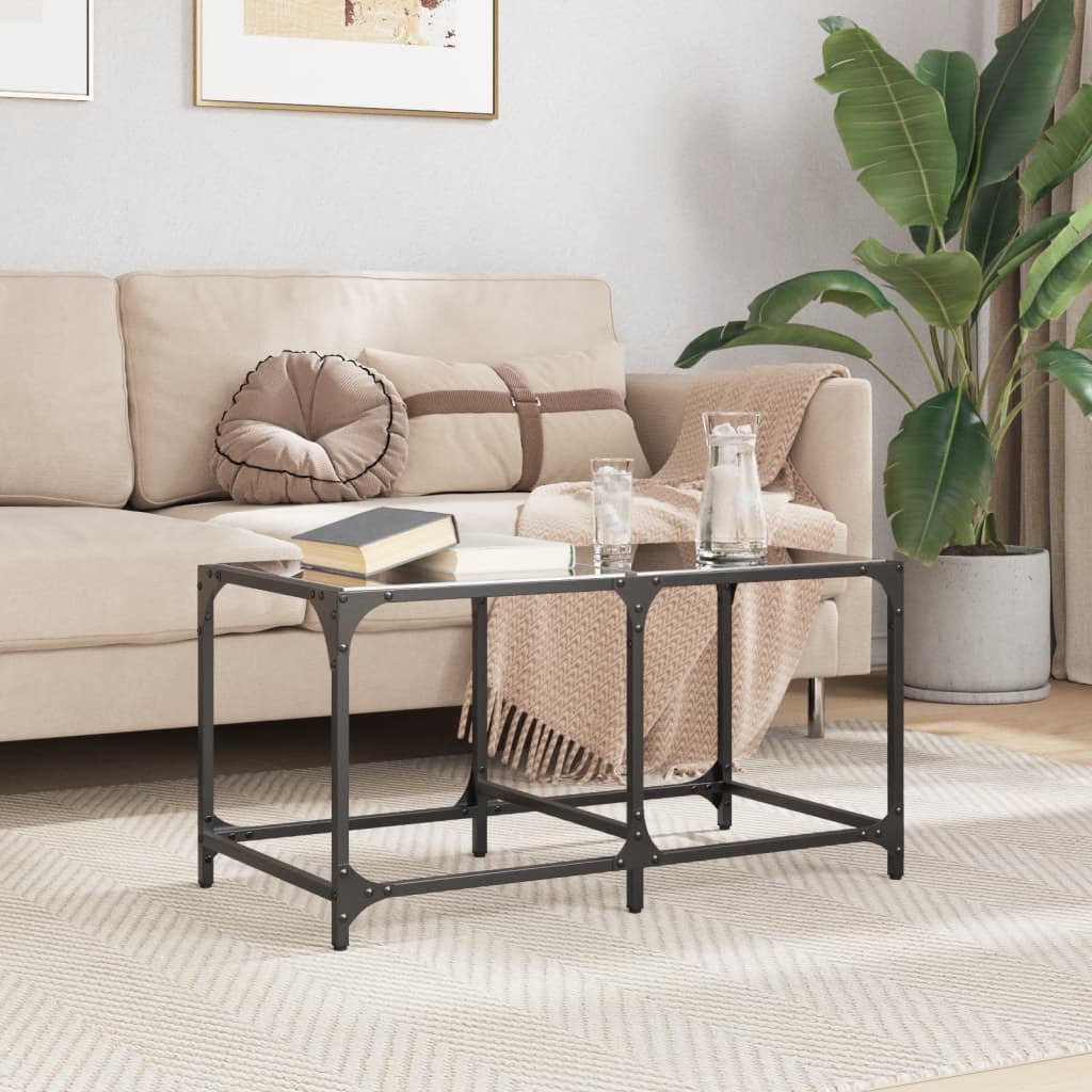 Salontafel Met Transparant Glazen Blad 98,5X50X40 Cm Staal