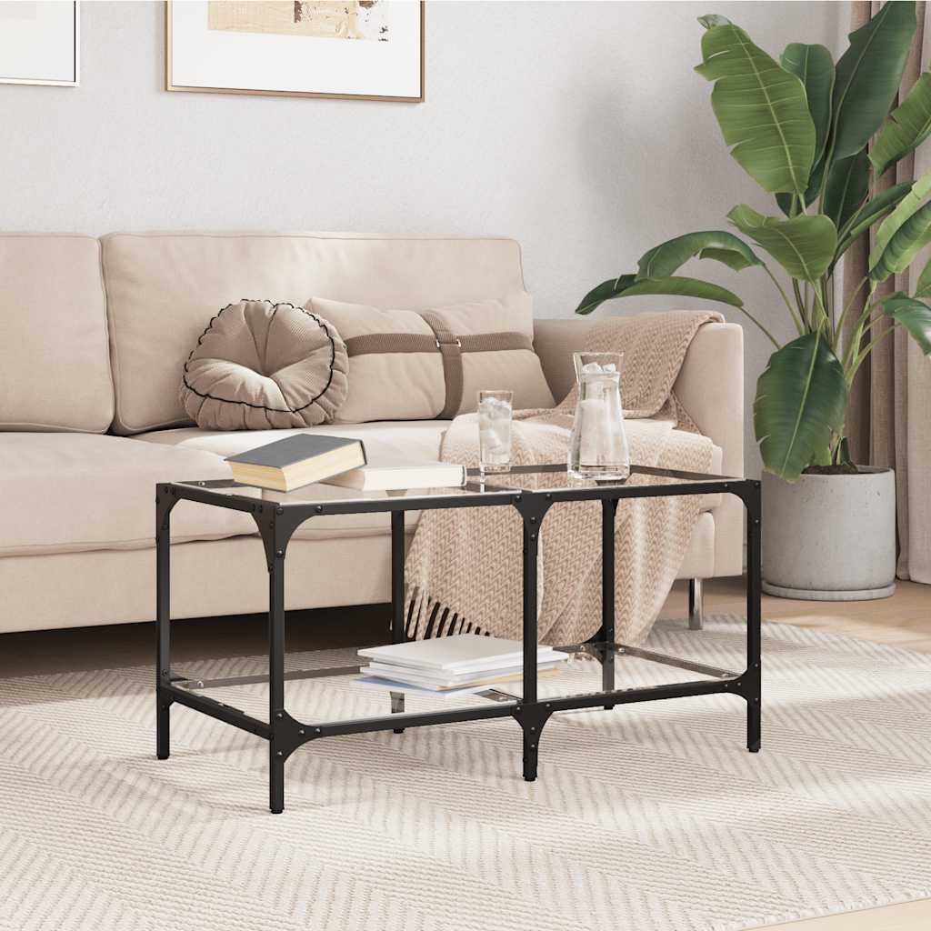 Salontafel Met Transparant Glazen Blad 98,5X50X40 Cm Staal