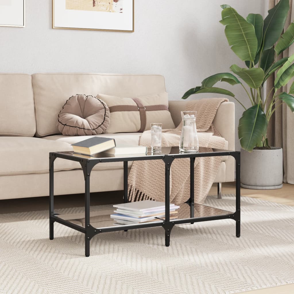 Salontafel Met Transparant Glazen Blad 98,5X50X40 Cm Staal