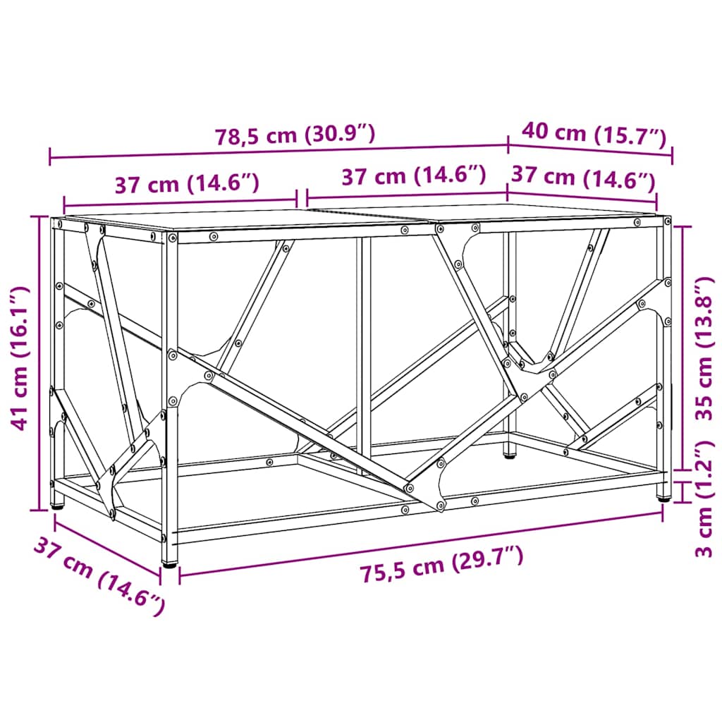 Salontafel Met Transparant Glazen Blad 78,5X40X41 Cm Staal