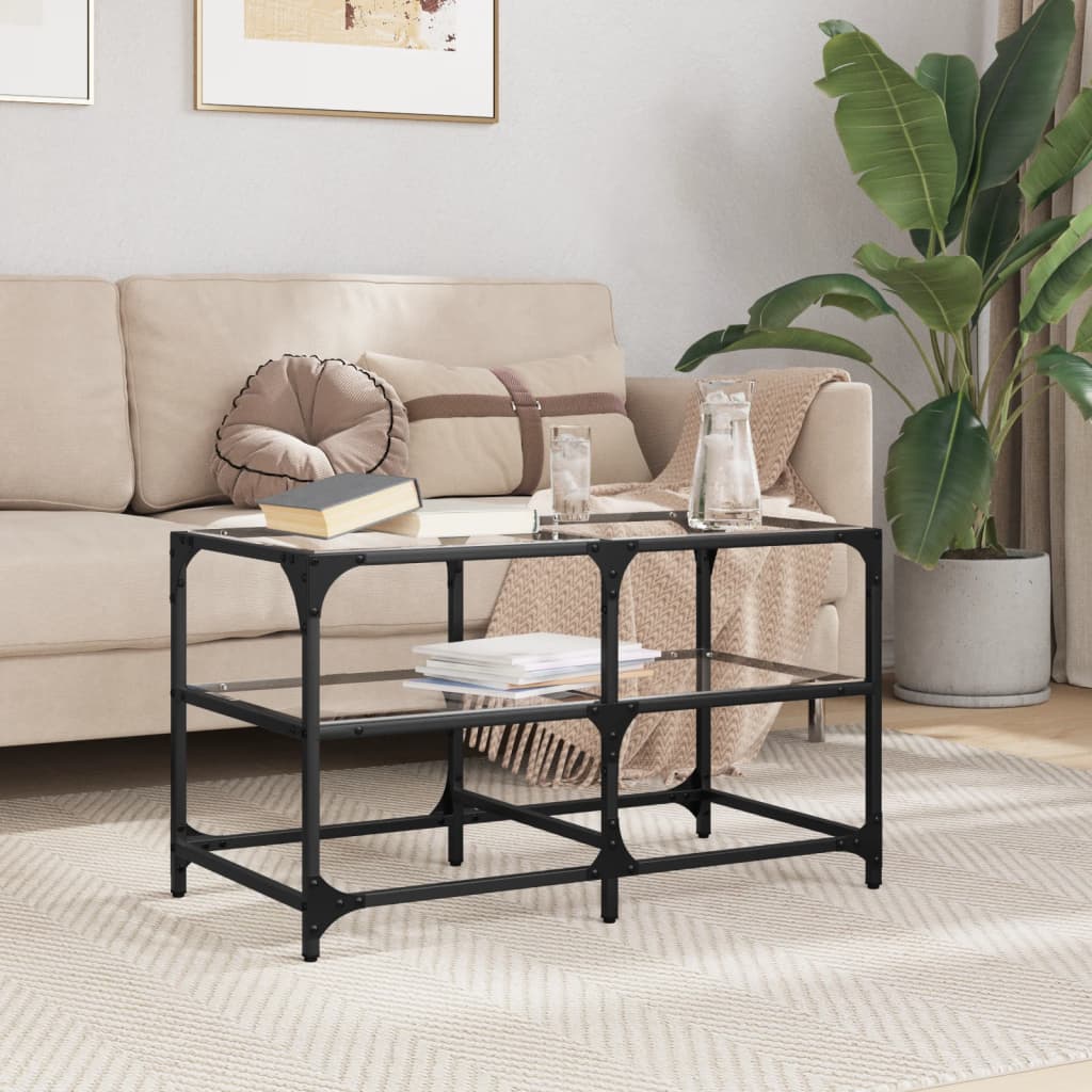 Salontafel Met Transparant Glazen Blad 98,5X50X45 Cm Staal