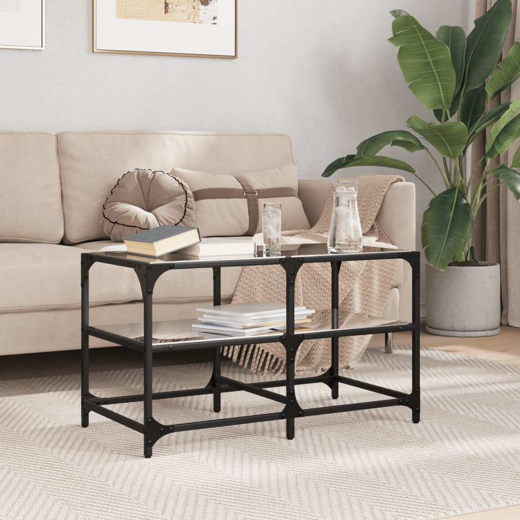 Salontafel Met Transparant Glazen Blad 98,5X50X45 Cm Staal