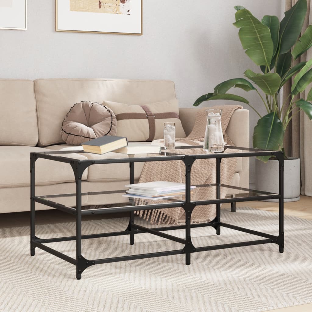 Salontafel Met Transparant Glazen Blad 98,5X50X45 Cm Staal
