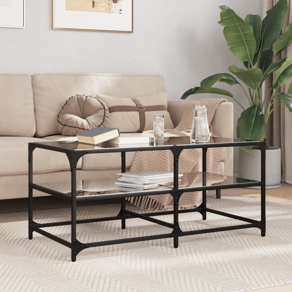 Salontafel Met Transparant Glazen Blad 98,5X50X45 Cm Staal