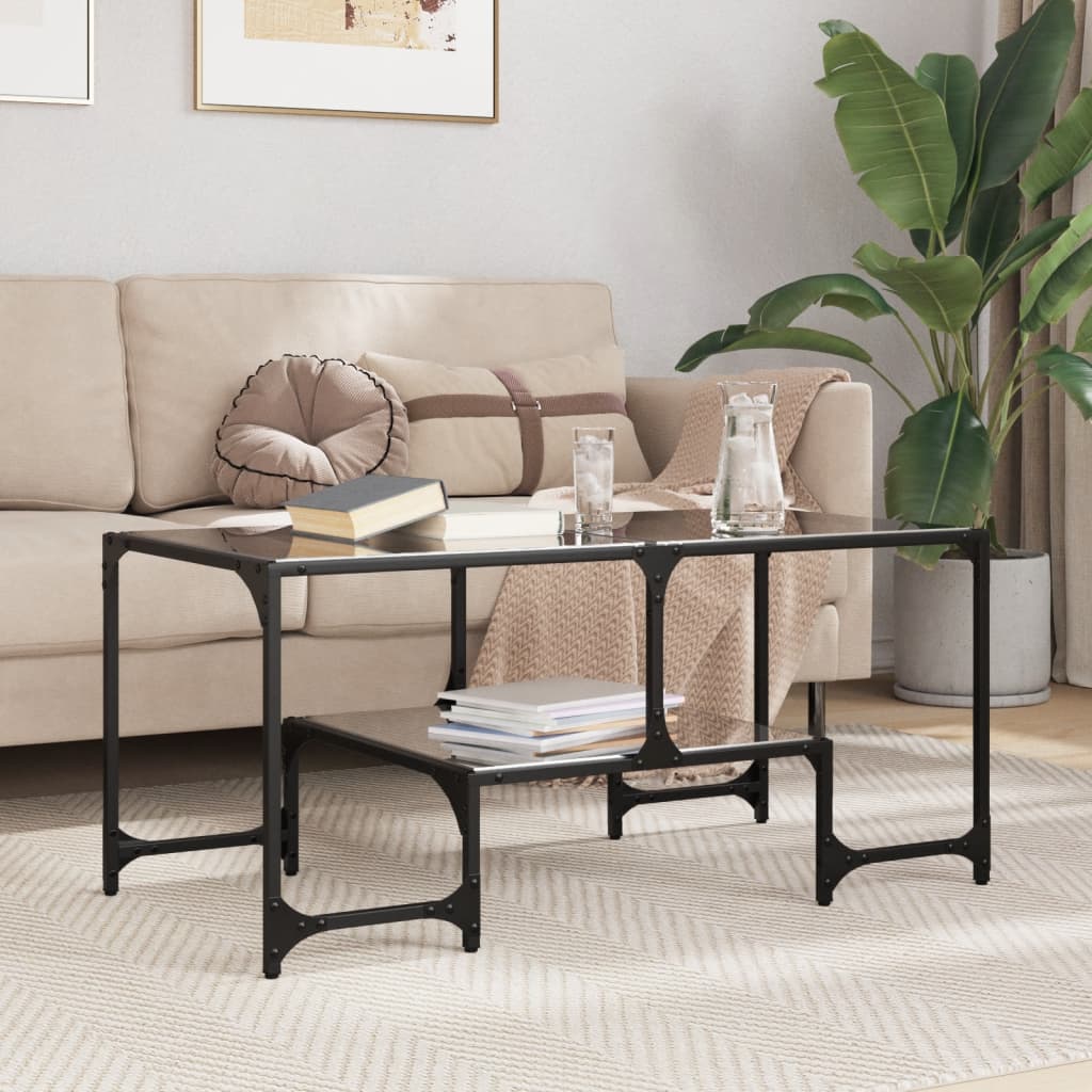 Salontafel Met Transparant Glazen Blad 98,5X50X45 Cm Staal