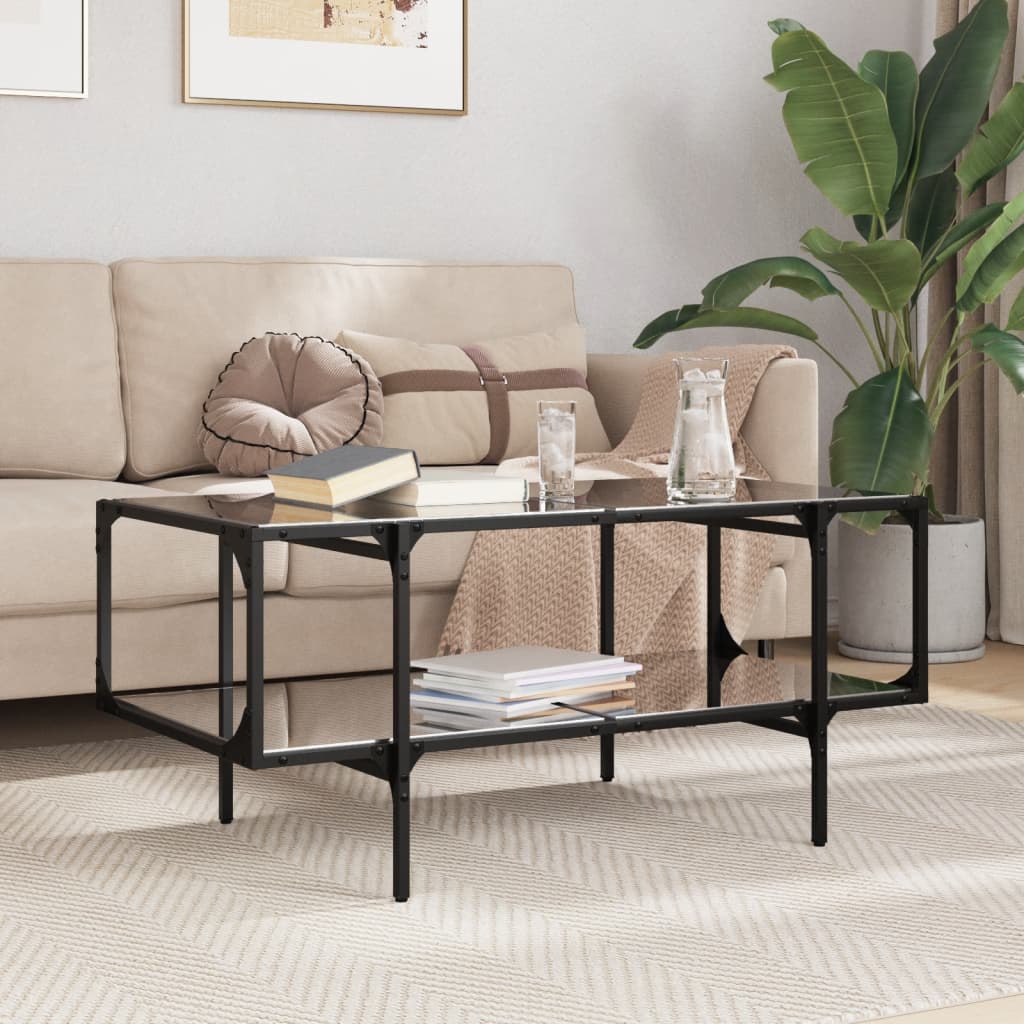 Salontafel Met Transparant Glazen Blad 98,5X50X45 Cm Staal