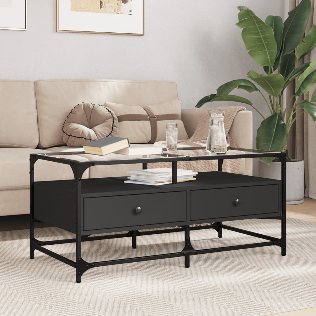 Salontafel Met Glazen Blad 98,5X50X45 Cm Staal