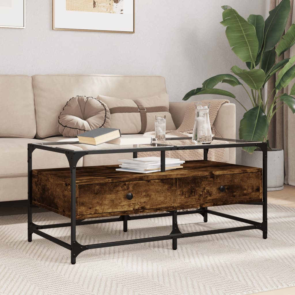 Salontafel Met Glazen Blad 98,5X50X45 Cm Staal