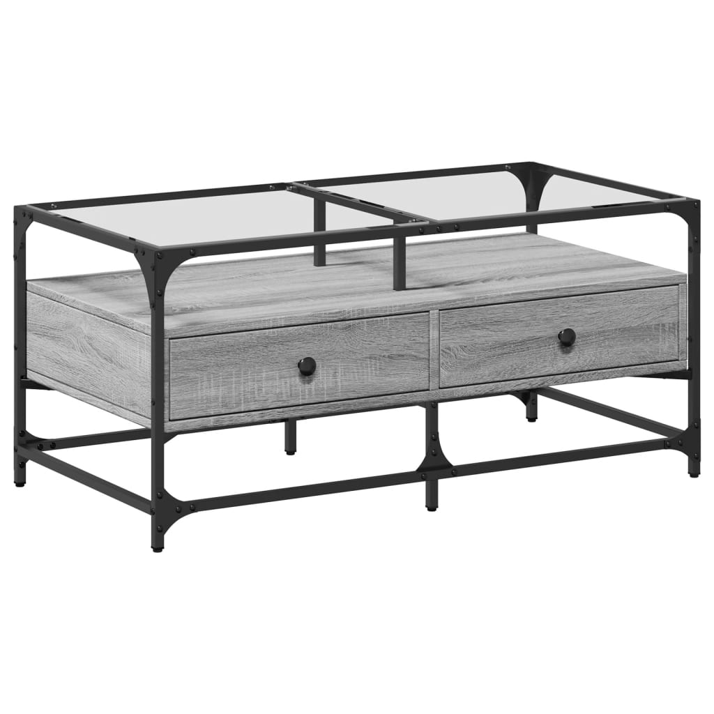 Salontafel Met Glazen Blad 98,5X50X45 Cm Staal