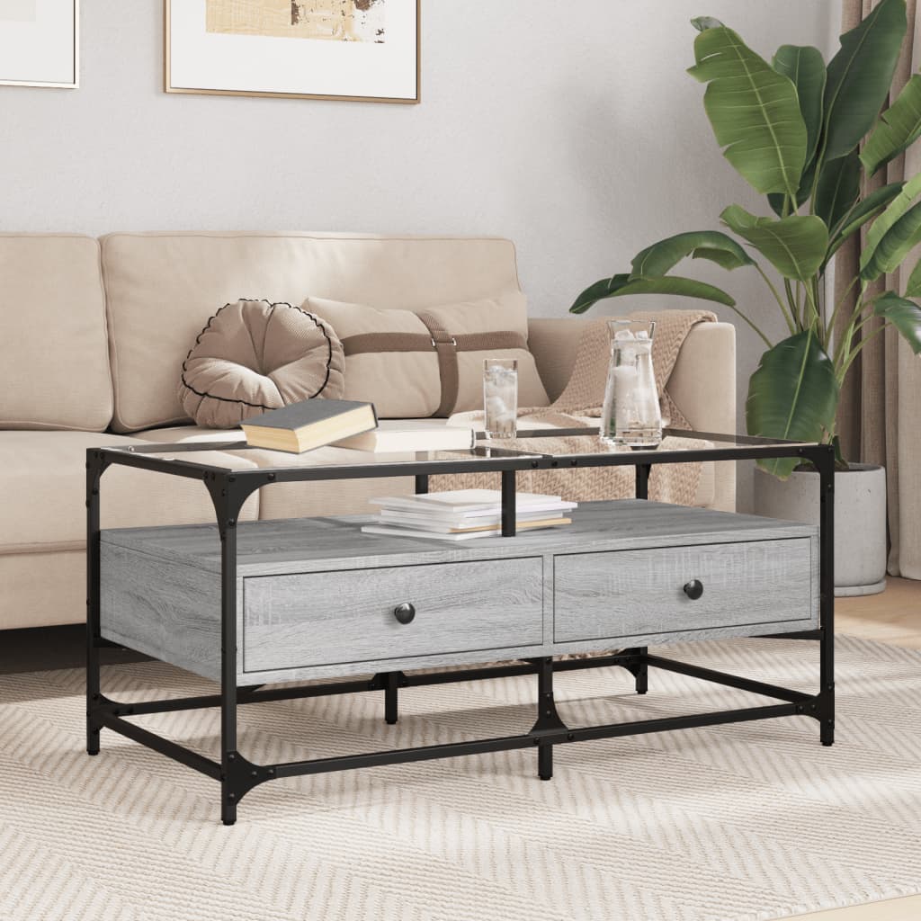 Salontafel Met Glazen Blad 98,5X50X45 Cm Staal
