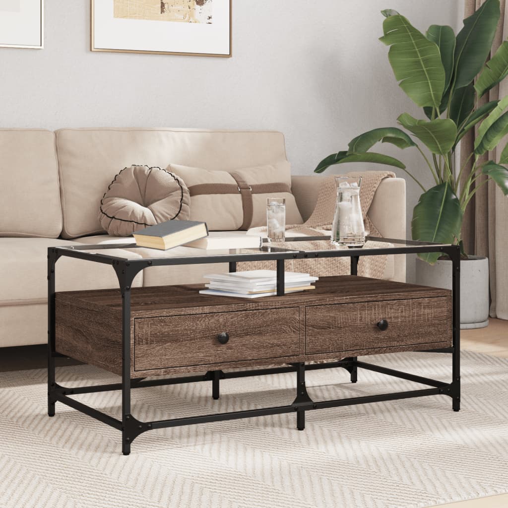Salontafel Met Glazen Blad 98,5X50X45 Cm Staal