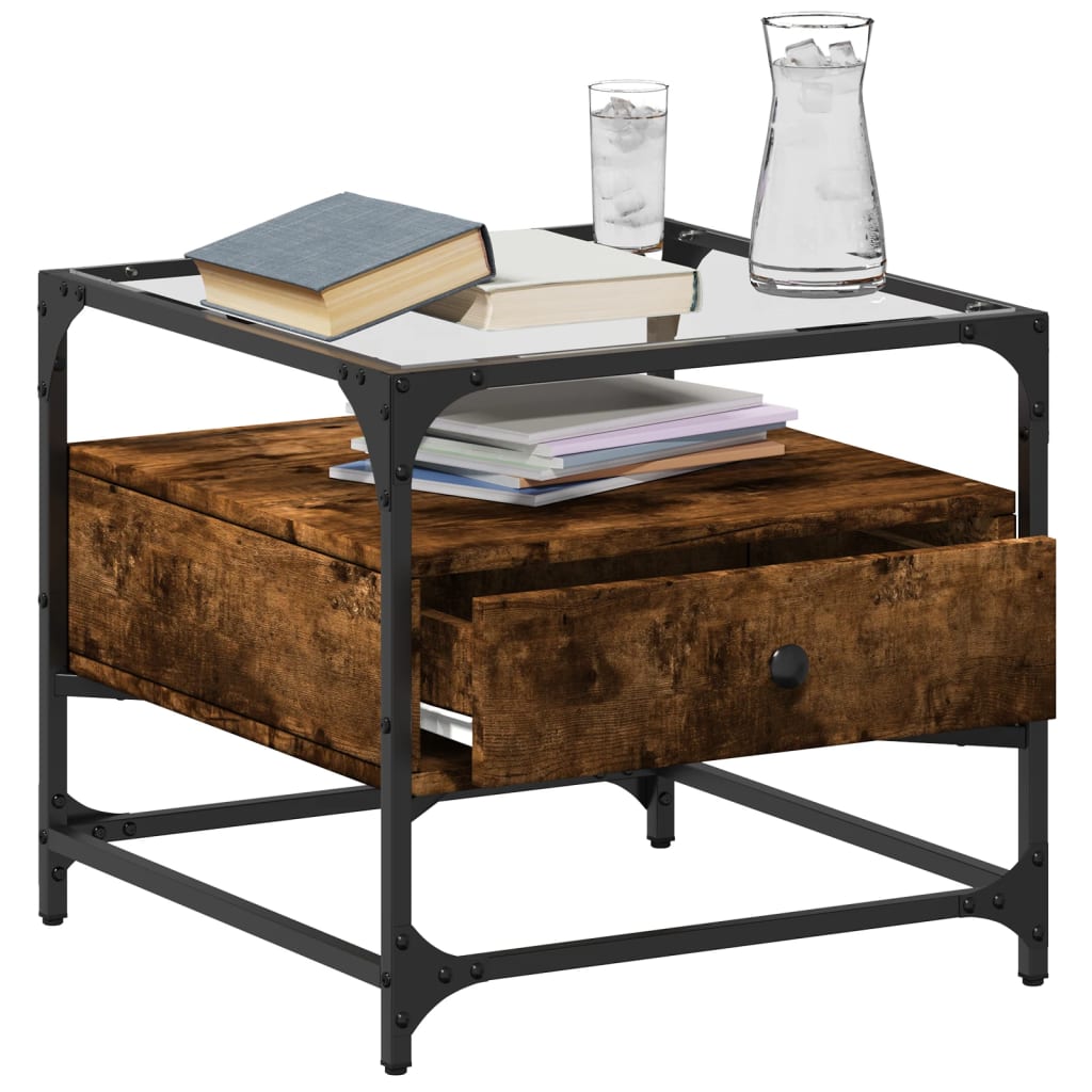 Salontafel Met Glazen Blad 50X50X45 Cm Staal