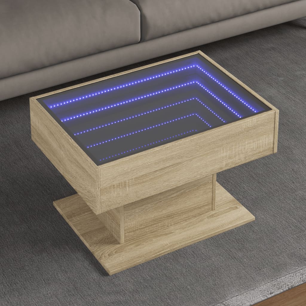 Salontafel Met Led 70X50X45 Cm Bewerkt Hout