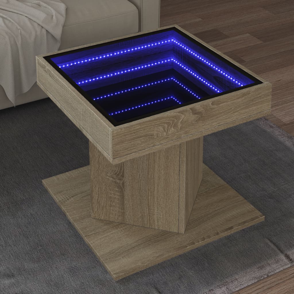 Salontafel Met Led 50X50X45 Cm Bewerkt Hout