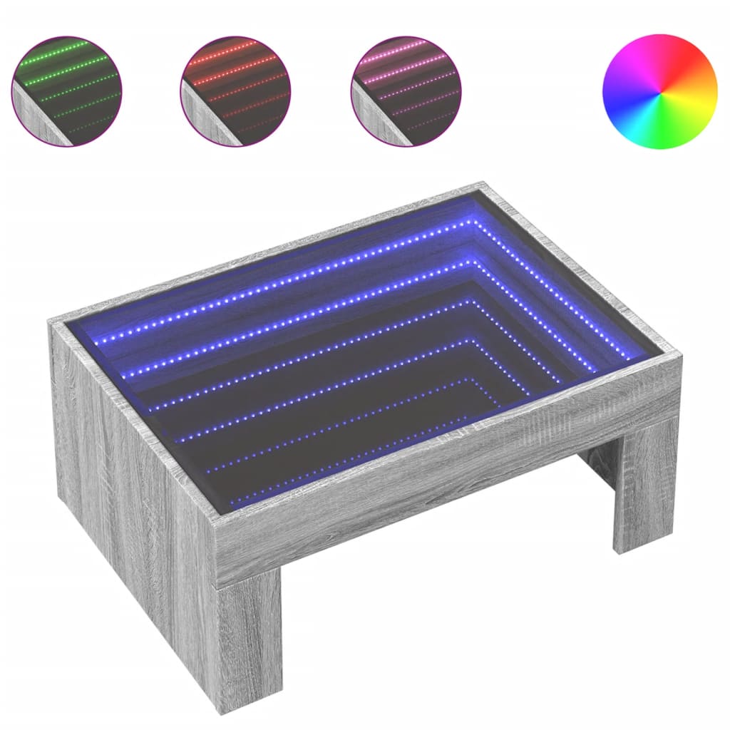 Salontafel Met Infinity Led 70X50X30 Cm Eikenkleur Grijs Sonoma