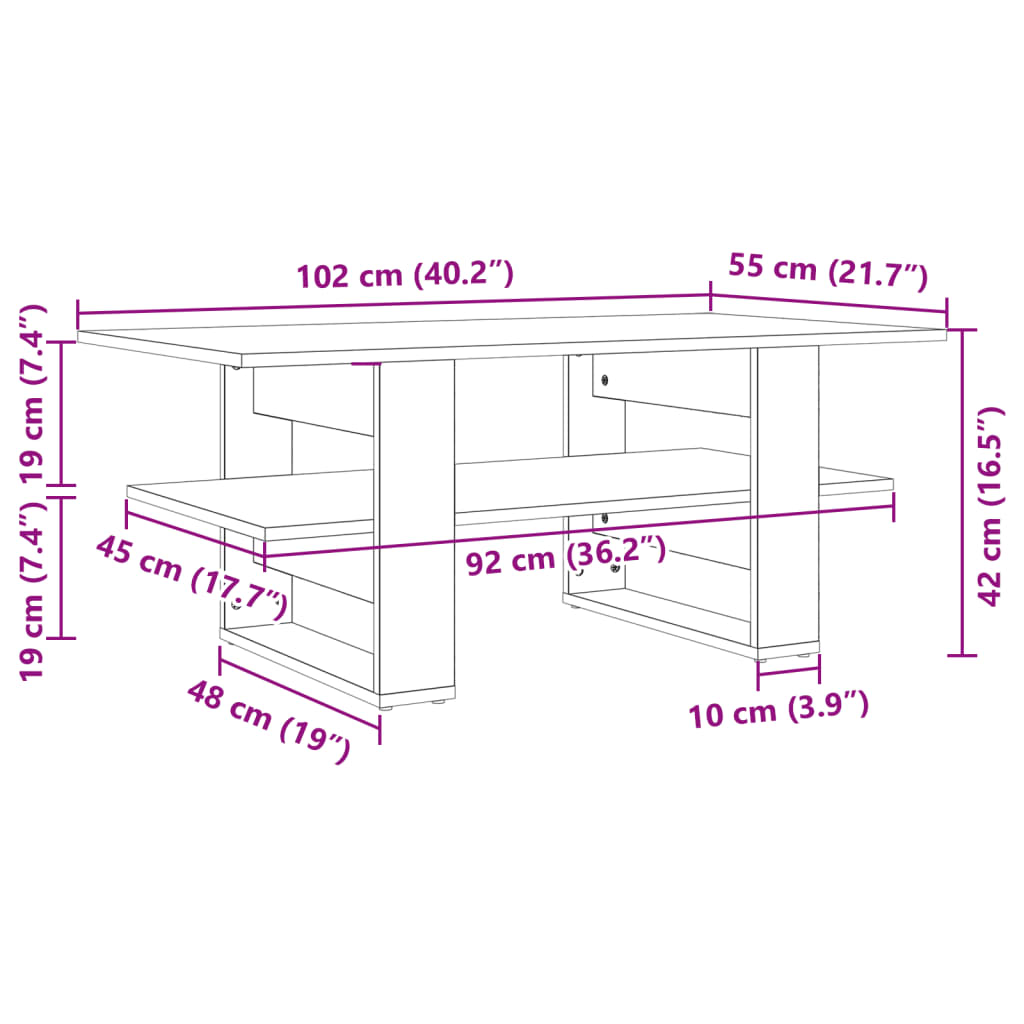 Salontafel 102X55X42 Cm Bewerkt Hout