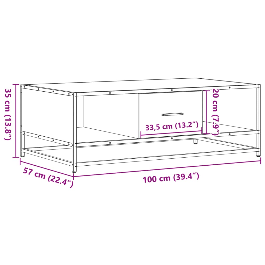Salontafel 100X57X35 Cm Bewerkt Hout En Metaal