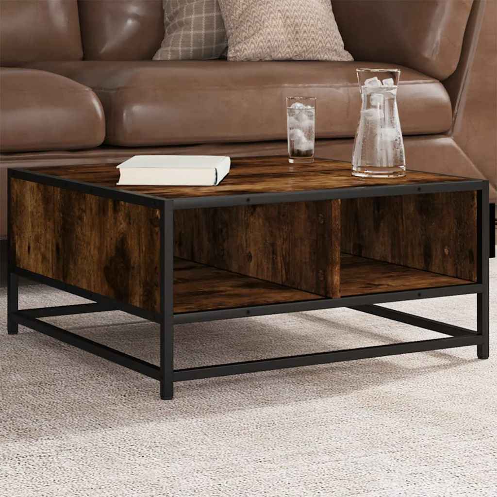 Salontafel Bewerkt Hout En Metaal Gerookt Eiken
