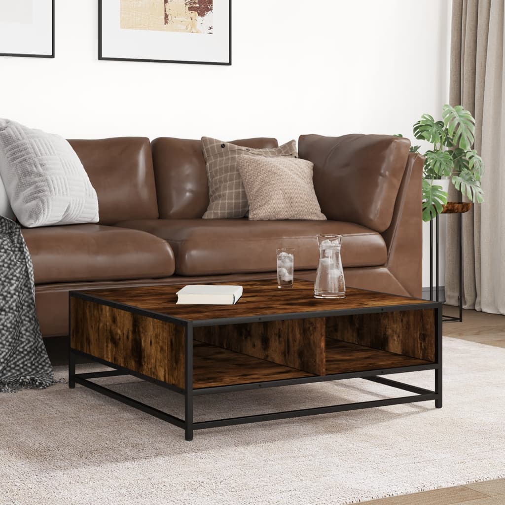 Salontafel Bewerkt Hout En Metaal Gerookt Eiken