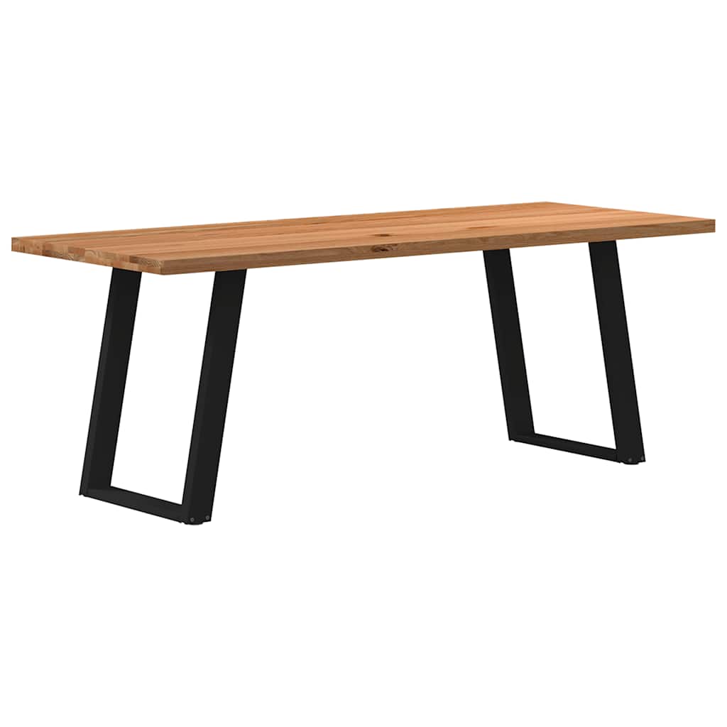 Eettafel Rechthoekig 180X120X74 Cm Massief Eikenhout Lichtbruin Zwart