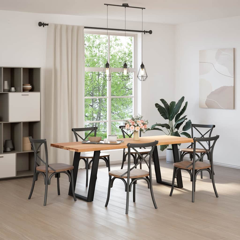 Eettafel Rechthoekig 180X120X74 Cm Massief Eikenhout Lichtbruin Zwart
