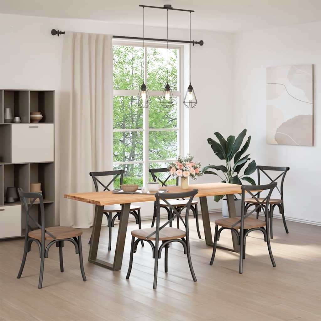 Eettafel Met Natuurlijke Rand 220X80X74 Cm Massief Eikenhout Natuurlijk Staal