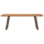 Eettafel Met Natuurlijke Rand 220X80X74 Cm Massief Eikenhout Natuurlijk Staal